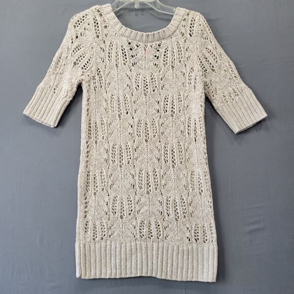 Elle Short Sleeve Scoop Neck Sweater Women's Size XS Tannish-Gray Loose Knit Top - Picture 2 of 9